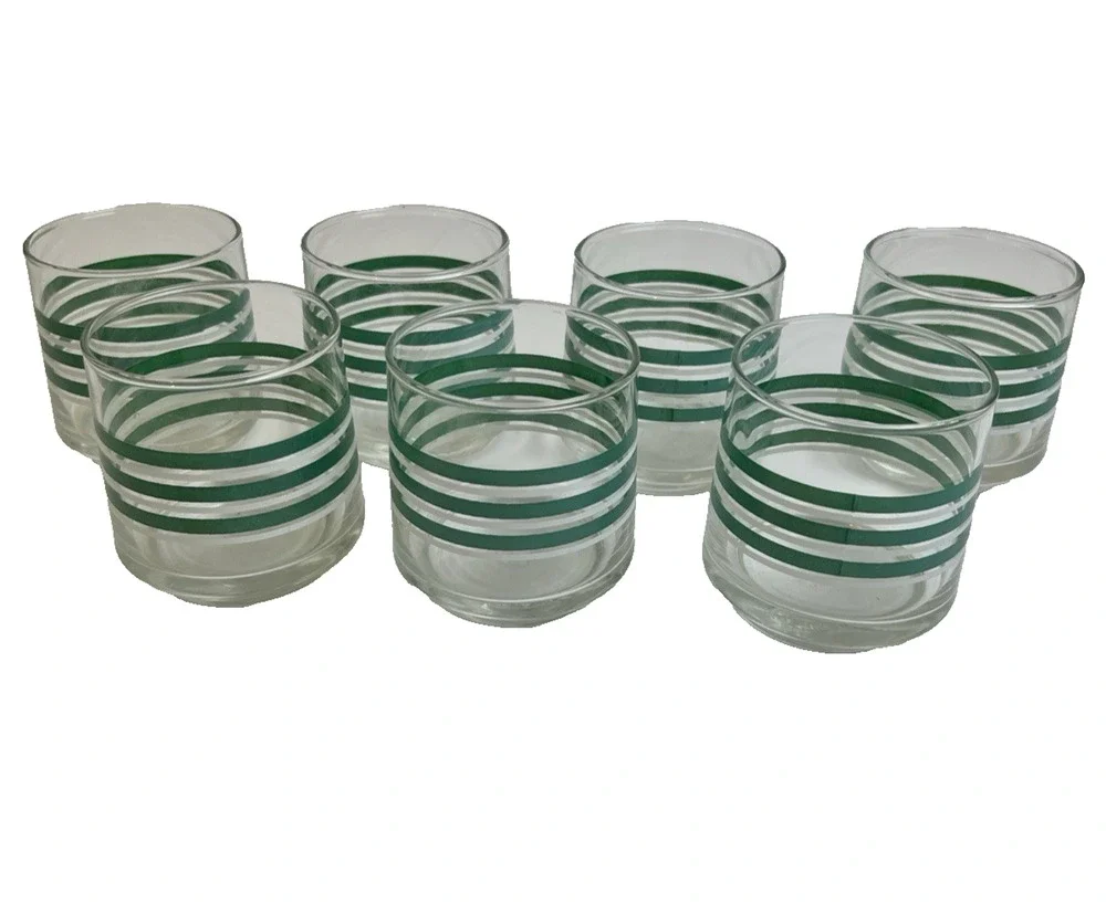 Vintage Green & White Stripe Libbey Glass 3